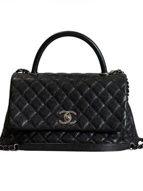 Chanel Coco Handle Black Caviar Leather Top Handle Flap Bag Ruthenium Hardware